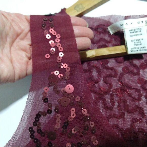 Vintage Y2K Max Studio Sequin Tank Top Size XS Sparkle Fairy Whimsygoth Maroon - Picture 5 of 6